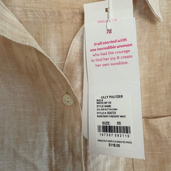 Lilly Pulitzer Sea View Linen Button Down Top SZ XS - Picture 6 of 6